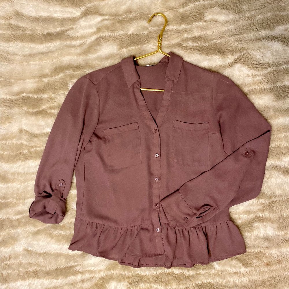 Express Mauve Peplum Portofino Shirt